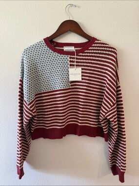 American Flag Red, Cream & Blue Crewneck Sweater, NWT, Sizes M & XL